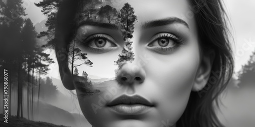 Landscape inside a woman face