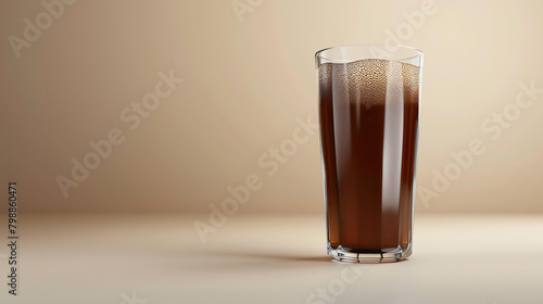 A simple image of a single glass of cola on a beige background. photo