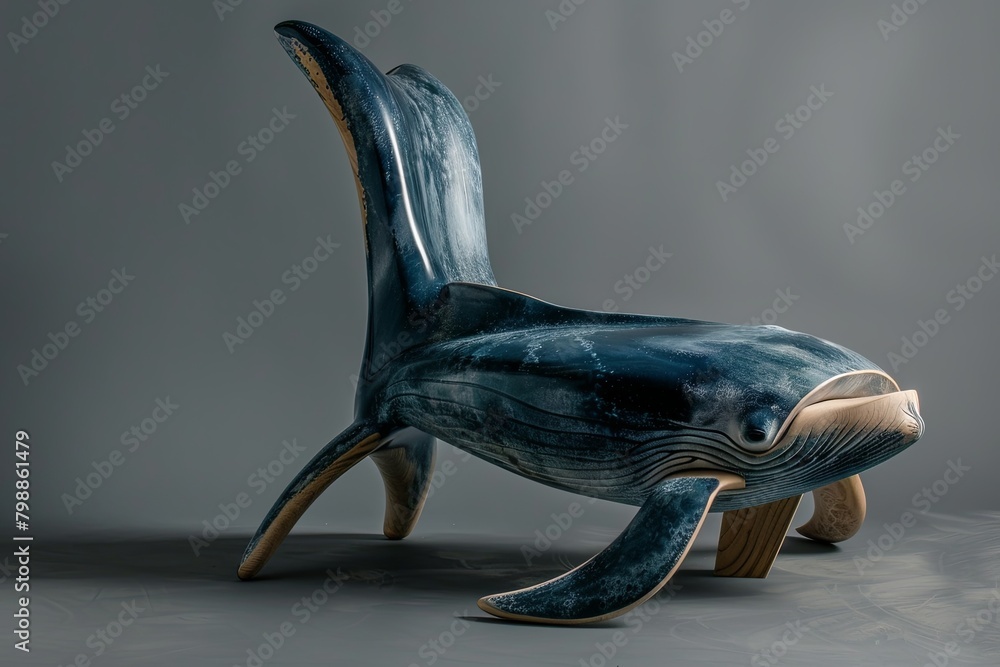 Fototapeta premium chair made of blue whale, surrealism, creative furniture design