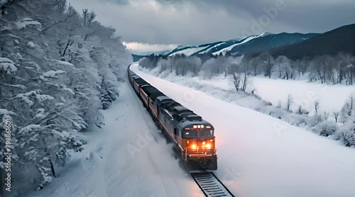 Zugfahrt durch Schneelandschaft photo