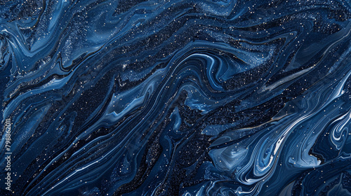 Gloomy navy marble ink meandering across a nocturnal abstract canvas, twinkling with subtle glitters. photo