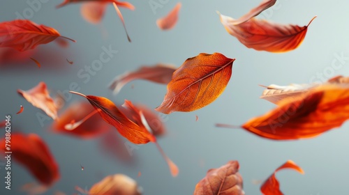 Red autumn leaves falling. 3D rendering.