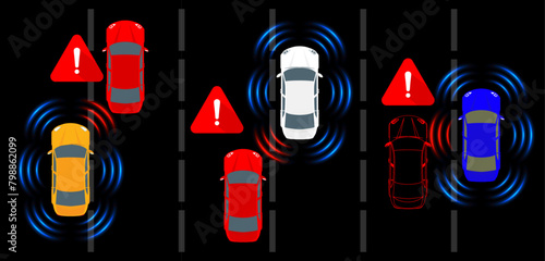 Enhanced Car Autopilot. Advanced Blind Spot Warning System and Car Autopilot for Side Lane Detection. Proactive Safety with Smart Autonomous Cars and Road Scanning. Vector.