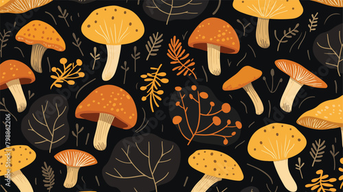 Chanterelles seamless pattern. Autumn mushrooms end