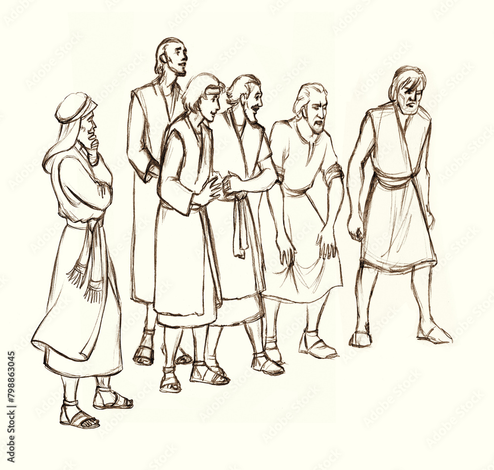 Pencil drawing. The crowd of ancient men Pencil drawing. The crowd of ancient men
