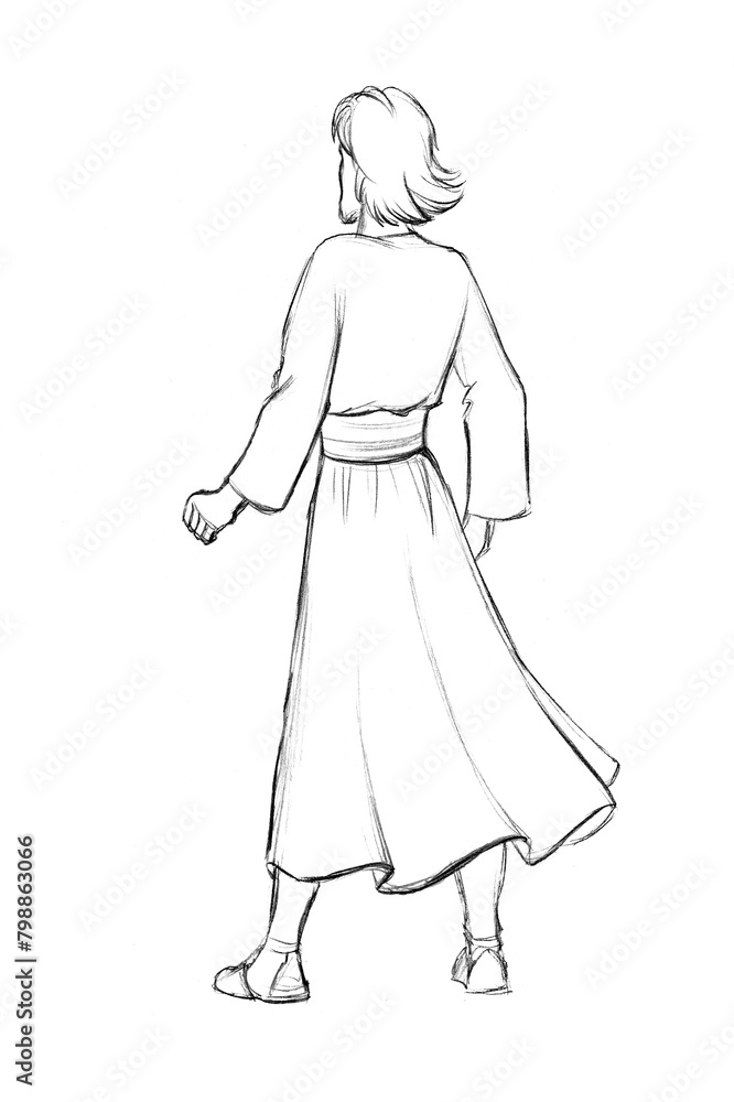 Pencil drawing. Man in ancient dress Pencil drawing. Man in ancient dress