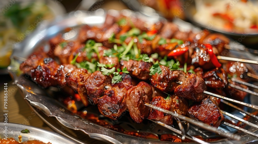 Chinese Cuisine Featuring Grilled Lamb Chops Xinjiang style Shashlik and Kebab Chinese Cuisine Featuring Grilled Lamb Chops Xinjiang style Shashlik and Kebab