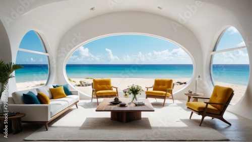 Beautiful living room design architecture contemporary household. Generative AI. © Lembu