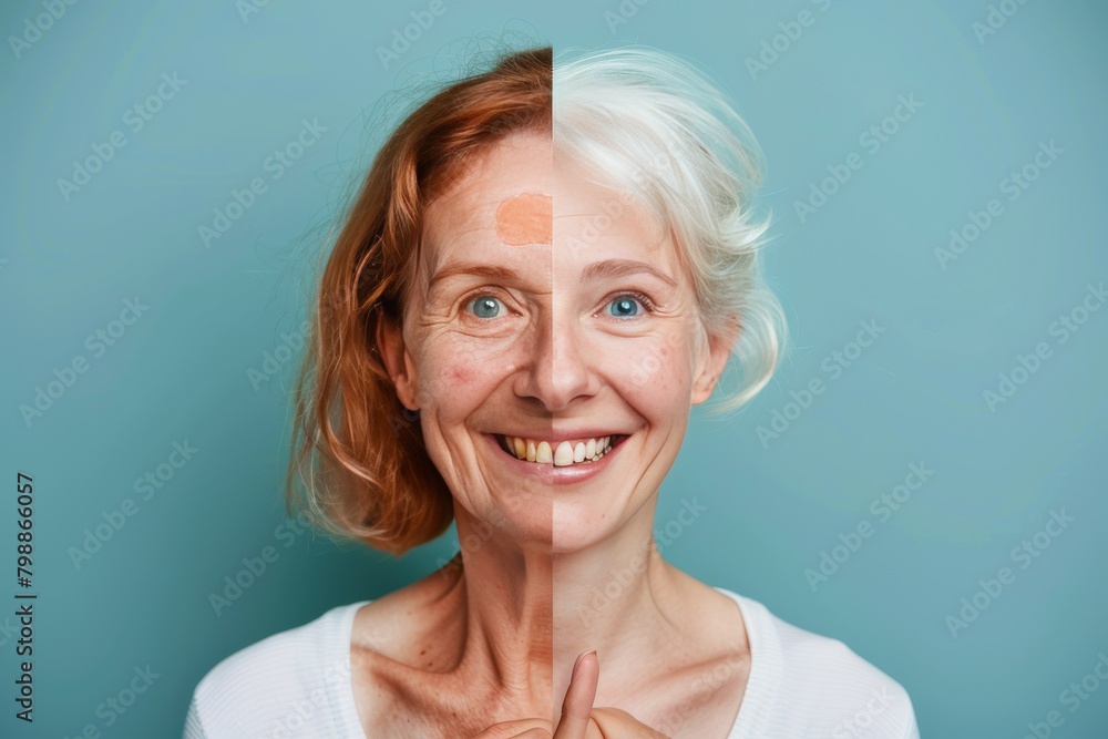 Old and young resilience showcased through epigenetic changes, reflecting modern aging vitality exercises against a textured background, depicting the aging process and its reversals. Old and young resilience showcased through epigenetic changes, reflecting modern aging vitality exercises against a textured background, depicting the aging process and its reversals.