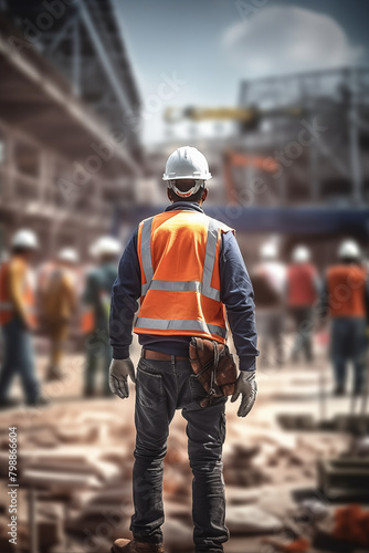Construction Site Supervisor Assessing Work on the Building Grounds © Stock Creator