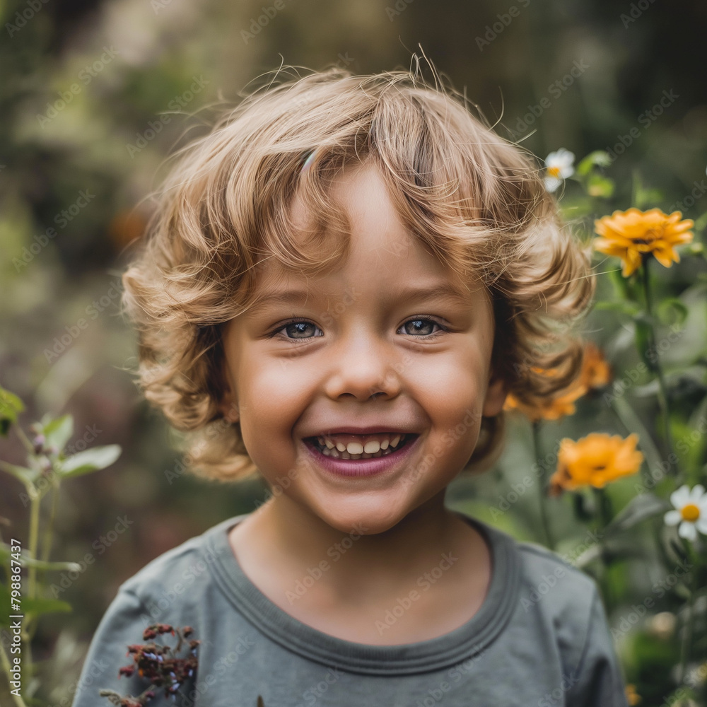 portrait blond smiling little boy flowers portrait blond smiling little boy flowers