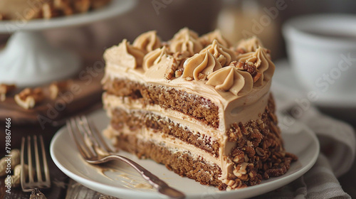 Layers of moist banana cake topped with creamy peanut butter frosting.