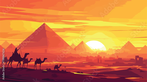 Gorgeous Egypt desert landscape with silhouettes of