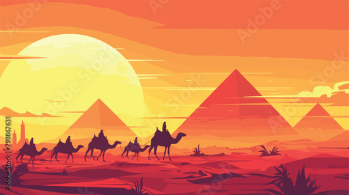 Gorgeous Egypt desert landscape with silhouettes of