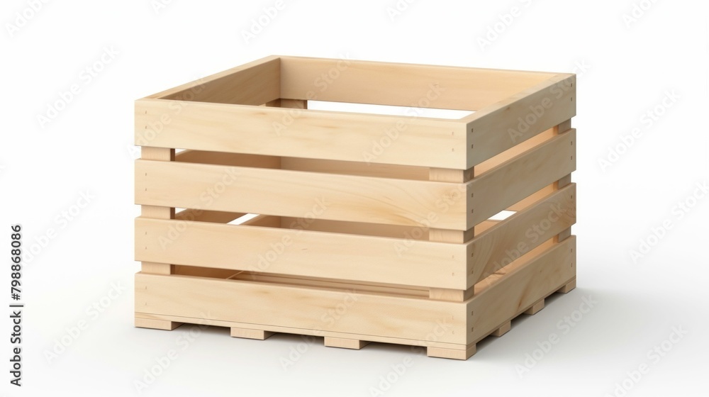 Empty Wooden Crate on a White Background. Generative ai - obrazy, fototapety, plakaty 