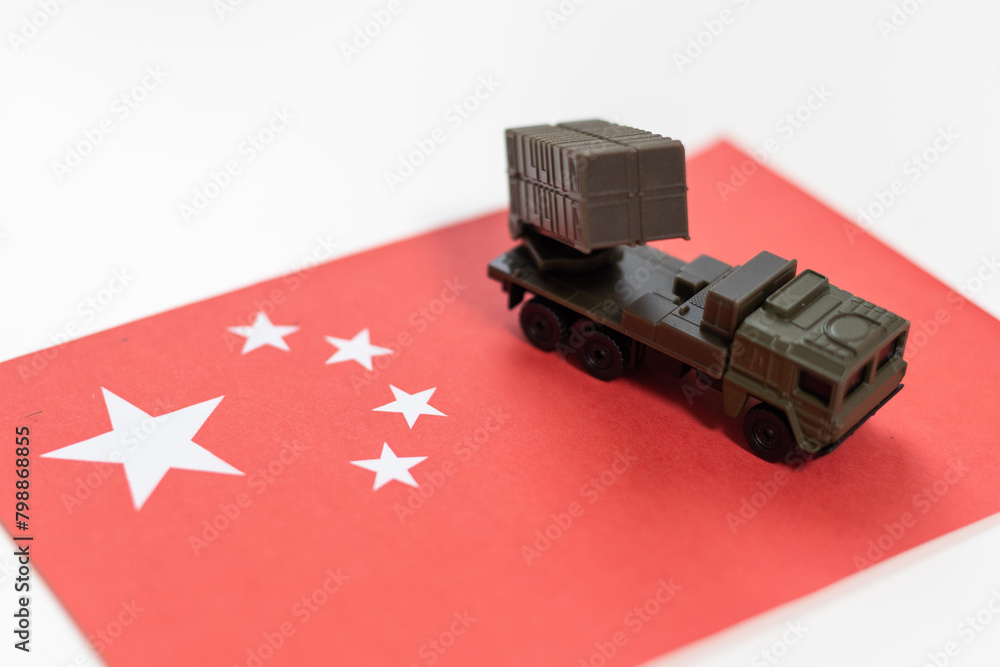 Fototapeta premium military equipment as tank with flag of China on white background. Countries' military forces topic.