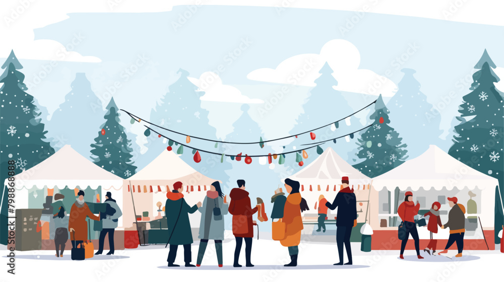 Christmas fair flat vector illustration. Winter hol