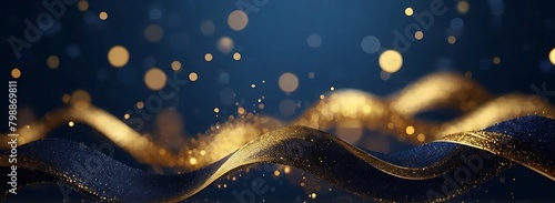 Festive abstract christmas texture, golden bokeh particles and highlights on dark background. High quality photo photo