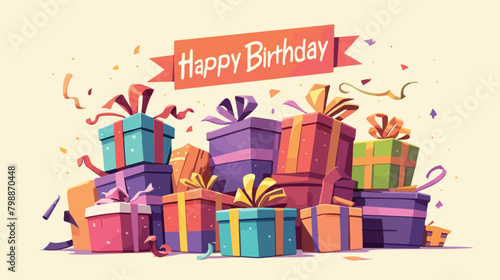 Greeting card template with Happy Birthday inscript photo