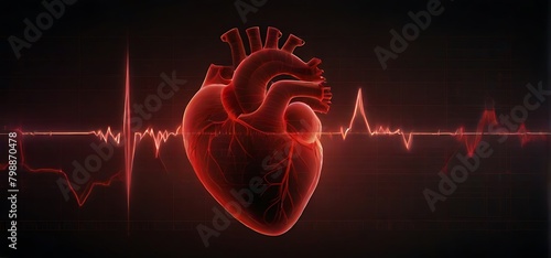 Background with a heart with the heartbeat monitor line, Heart and heartbeat photo