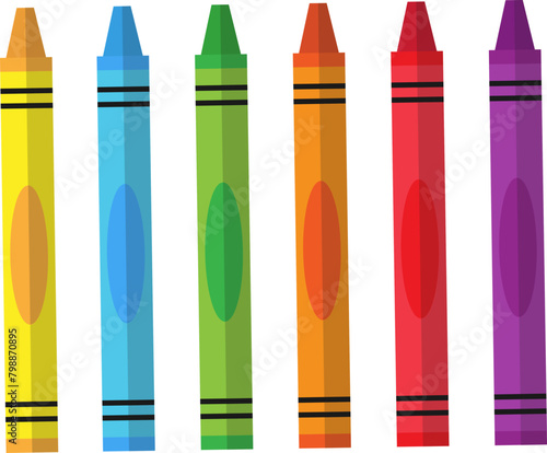 set of colored crayons in flat style