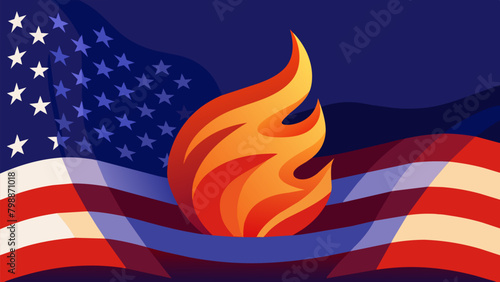 The vibrant colors of the American flag burning brightly against a darkening sky evoking a sense of national pride and unity.. Vector illustration