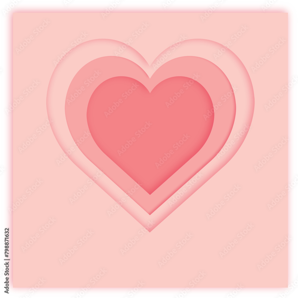 pink valentine heart background with paper cut effect