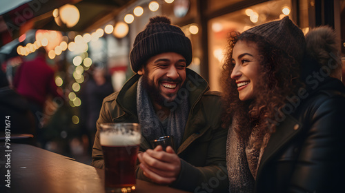 Young couple drinking beer glasses 