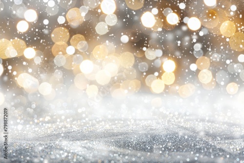 A shimmering bokeh effect evoking a winter wonderland, perfect for seasonal designs, festive backgrounds, or elegant event visuals with copy space.