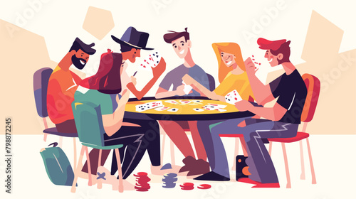 Group of funny friends playing poker together vecto photo