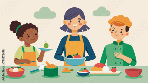 A workshop for individuals with sensory processing disorder teaching how to use different textures and flavors to create wellrounded dishes.. Vector illustration