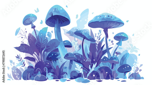 Group of inedible psychedelic blue mushrooms isolat photo