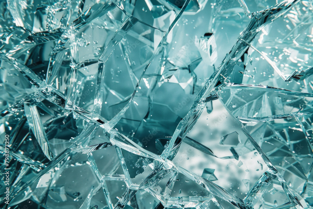 Shattered glass shards, featuring jagged edges and transparent fragments. Glass shard textures