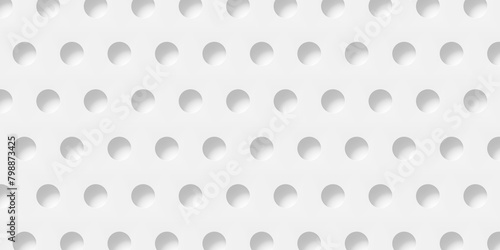 Array or grid of inset large white circles or cylinders background wallpaper banner texture flat lay top view from above