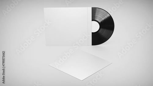 White Vinyl Record Mockup, Blank record album with CD/DVD/Bluray Disk 3d rendering isolated on light background	