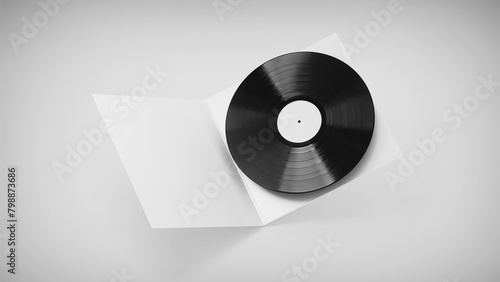 White Vinyl Record Mockup, Blank record album with CD/DVD/Bluray Disk 3d rendering isolated on light background	 photo