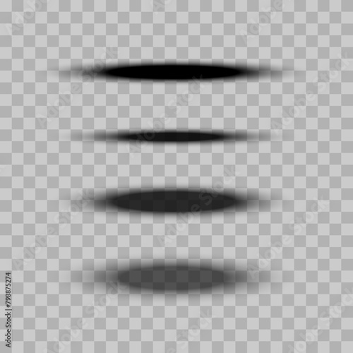 Realistic shadow effect isolated on transparent background. Dark and gray oval shadows vector illustration