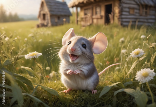 Little mouse is happy in the farm