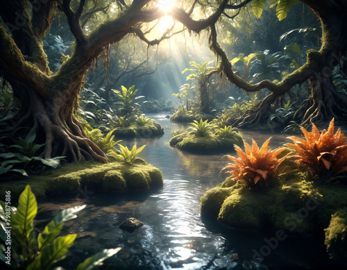 Beautiful stream in the rainforest