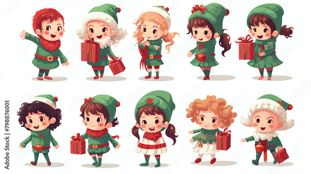 Collection of Christmas elves isolated on white bac