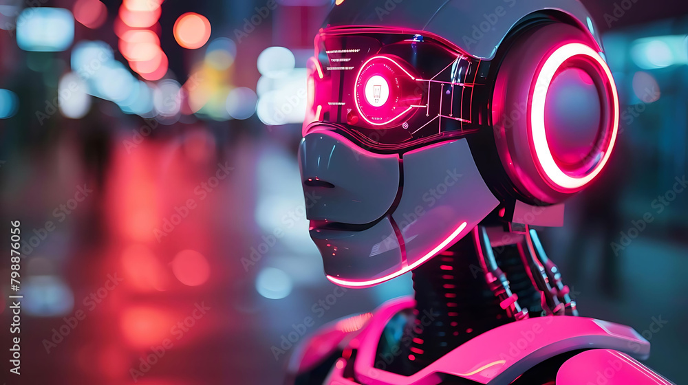 ai - powered chatbots in action, illuminated by a red light, with a white and black helmet in the f ai - powered chatbots in action, illuminated by a red light, with a white and black helmet in the f