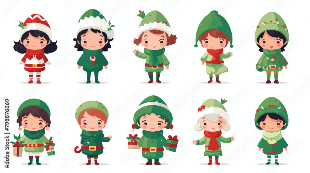 Collection of Christmas elves isolated on white bac
