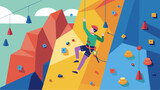 A rock climbing wall with varying levels of difficulty and safety harnesses for individuals on the autism spectrum.. Vector illustration