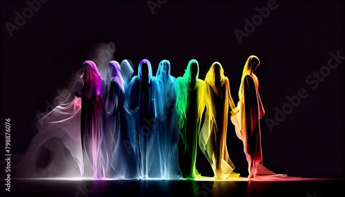 Dancing ghosts in rainbow colors
