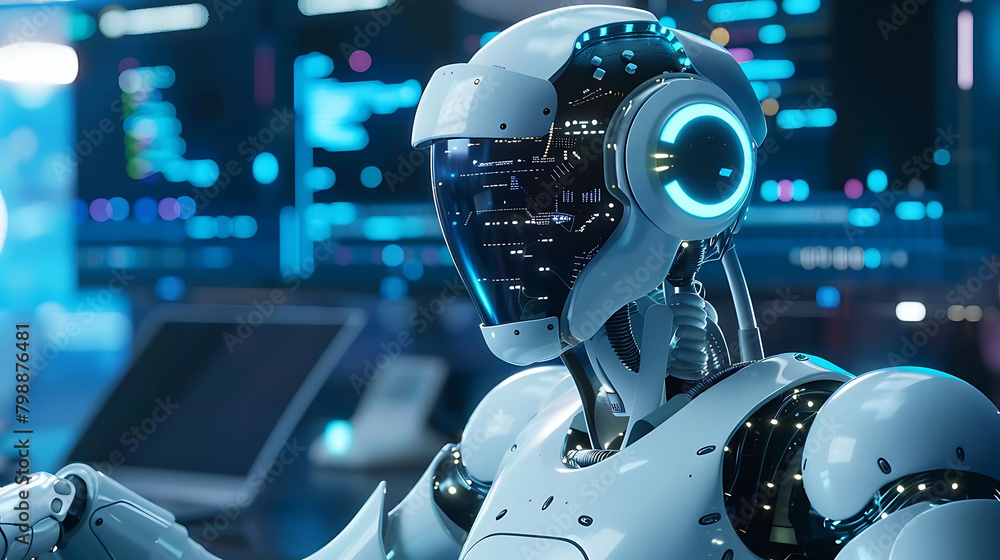 ai - powered language translation robot holding a laptop ai - powered language translation robot holding a laptop