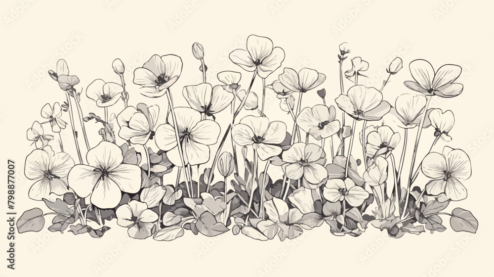 Common wood sorrel outlined botanical sketchy drawi