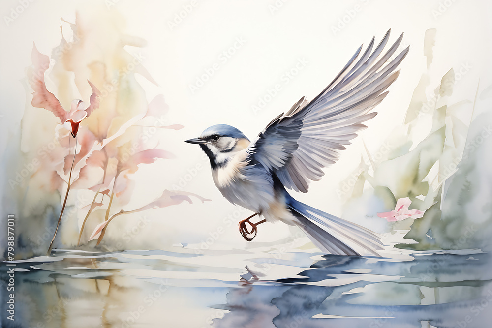 Obraz premium Draw an image of a bird in watercolor. Generative AI