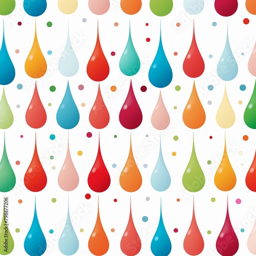 Random color droplets, seamless repeat, simple flat, white backdrop ,  flat graphic drawing
