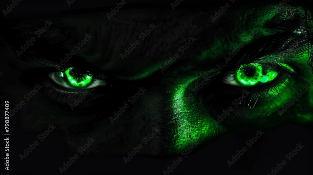 Eerie Gaze: Sinister Green Monster Eyes. Generative AI
