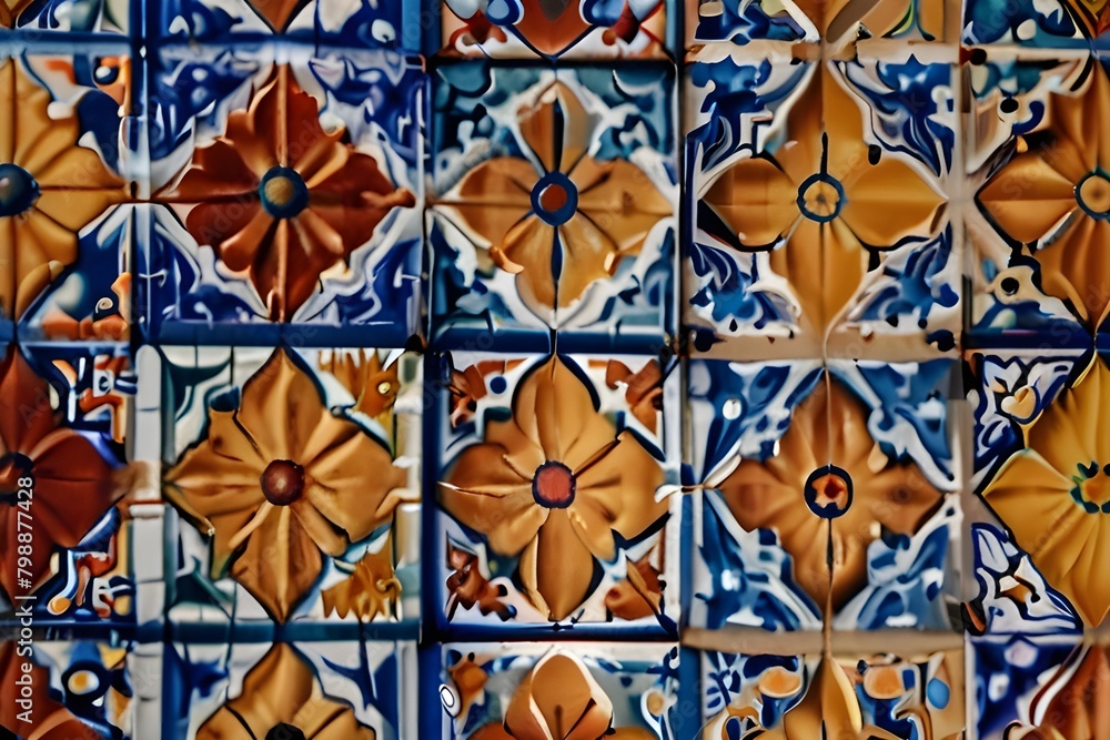 Texture of traditional Portuguese tiles on the wall Generator AI Texture of traditional Portuguese tiles on the wall Generator AI